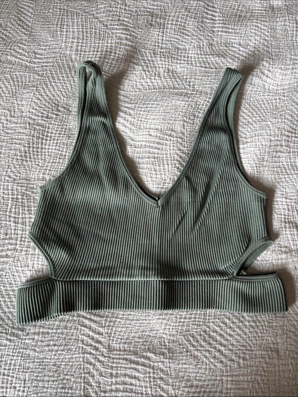 Dynamite Ribbed V-Neck Crop Tank - Sage Green